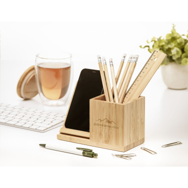 Logotrade dāvanas foto: Bamboo Boss 15W lādētājs/pildspalvas turētājs