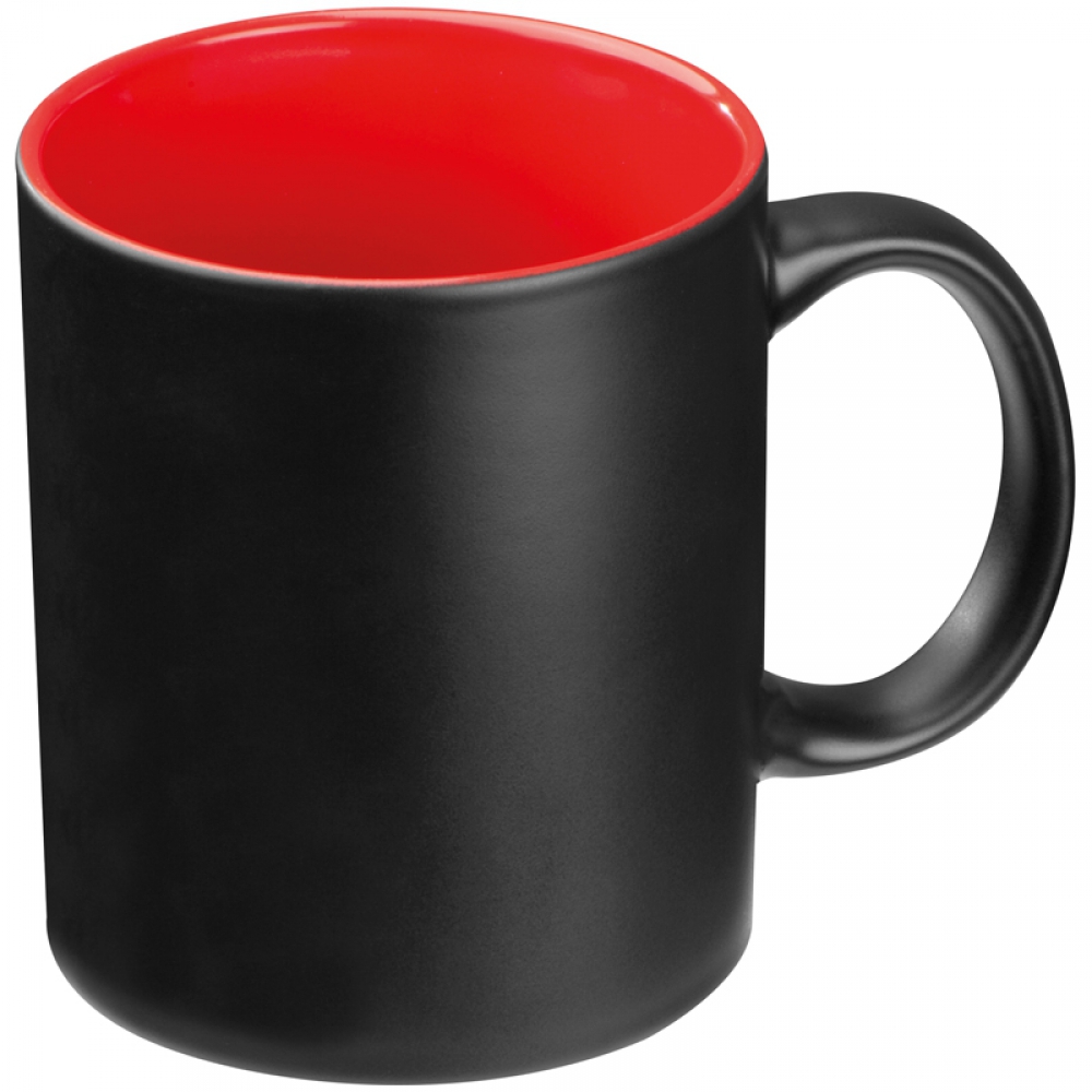 Black mug with colored inside, Red | Logotrade