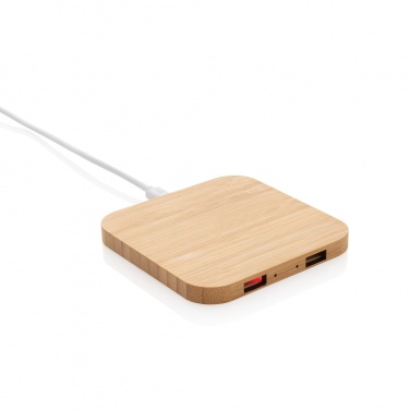 Лого трейд бизнес-подарки фото: Беспроводное зарядное устройство Bamboo 5 Вт с USB-портом