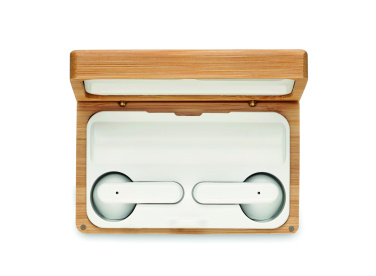 Лого трейд бизнес-подарки фото: TWS earbuds in bamboo case