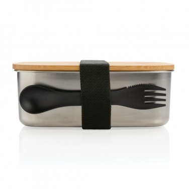 : Stainless steel lunchlåda med bambulock och spork