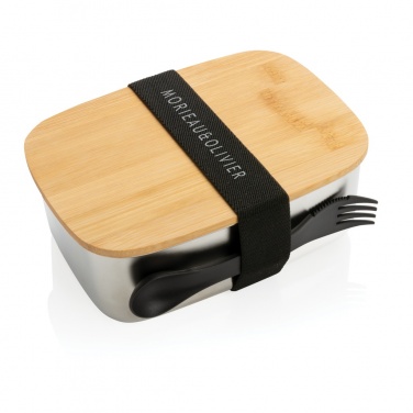 : Stainless steel lunchlåda med bambulock och spork