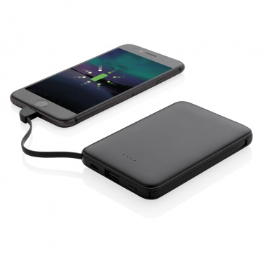 Logotrade reklamprodukter bild: 5.000 mAh powerbank i fickformat med integrerade kablar