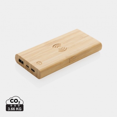 Logotrade reklamprodukter bild: 8.000 mAh, 5W trådlös powerbank i bambu